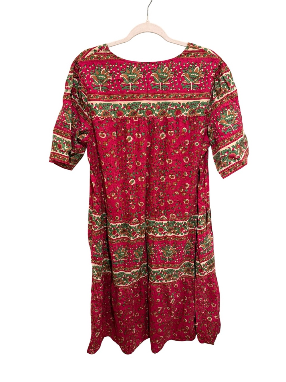 Vermont Country Store 100% Cotton Boho Floral Midi Dress w/ Green Border Accents - Picture 3 of 3